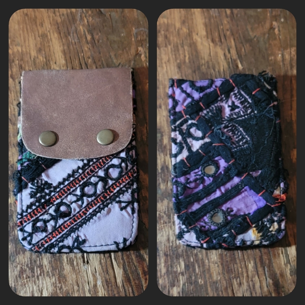 🪬🍄 Free People Boho Embroidered Repurposed vtg banjara hippie Wallet card case